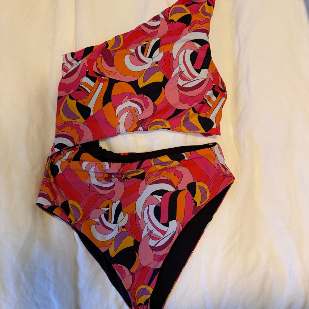 Beach Riot Colorful Abstract One-Shoulder Swimsuit